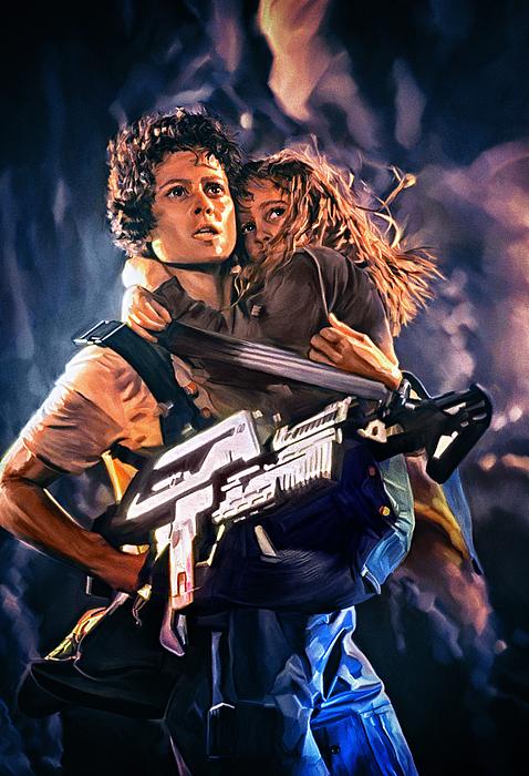 <b>Sigourney Weaver</b> as <b>Ellen Ripley</b> in <b>Aliens</b> movie. Digital artwor ...